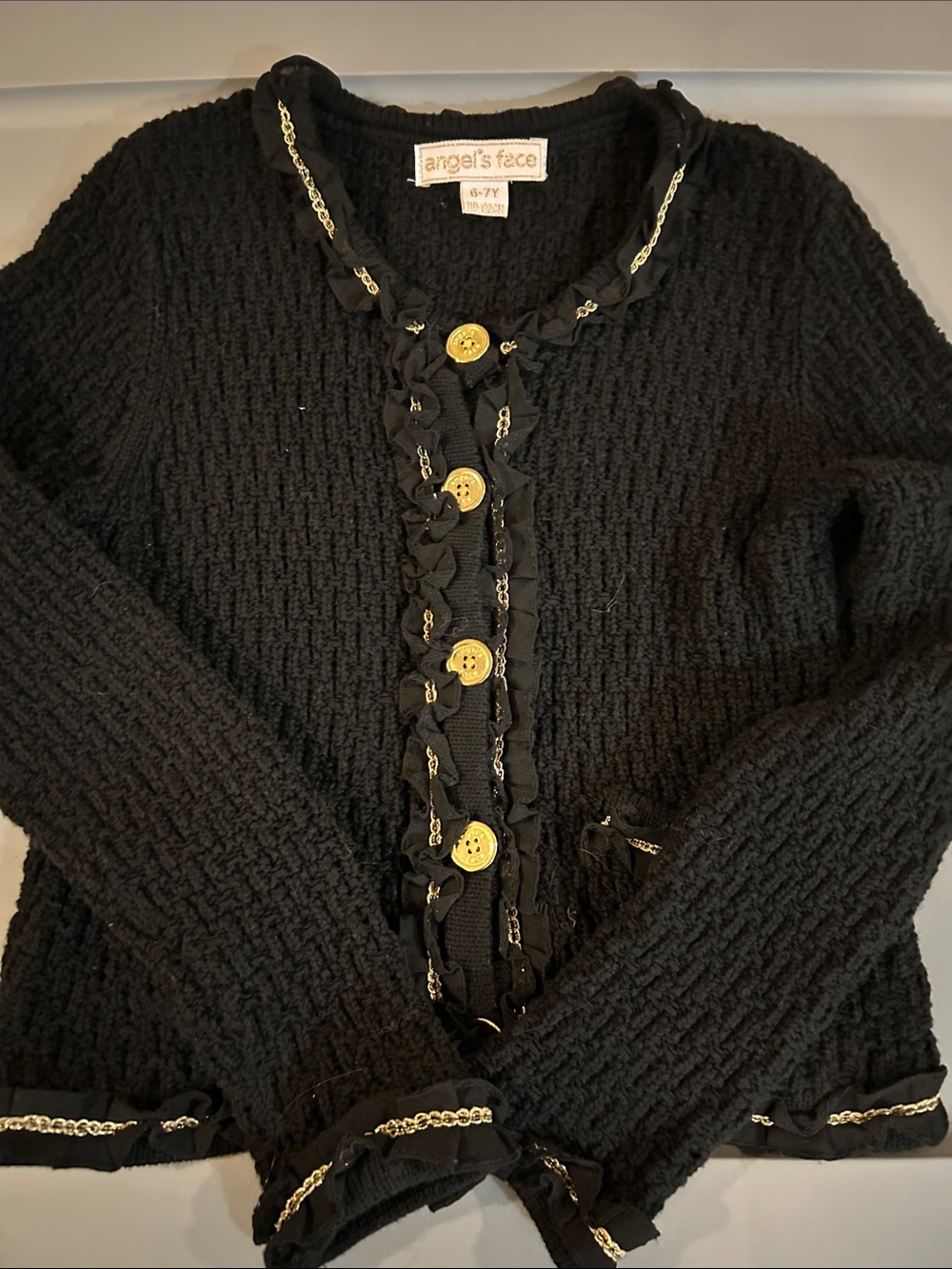 Angel's Face Black Textured Knit Cardigan or Jacket with Gold Buttons